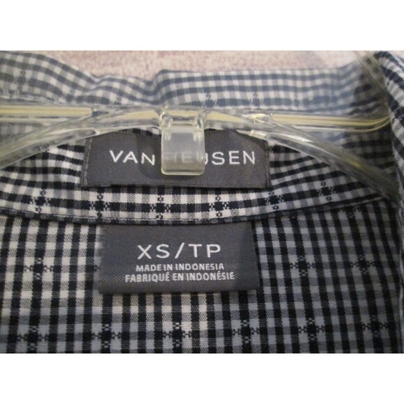 Van Heusen Button Down Shirt Size X Small Checkered Black White 3/4 Sleeve - Picture 2 of 3